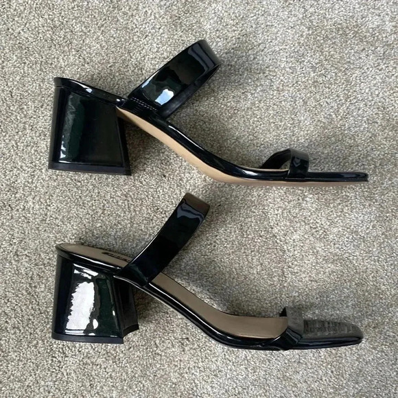 Nine West Galvan Block Sandals Heels Black Patent Leather Open Toe Size 10.5 - Picture 5 of 12